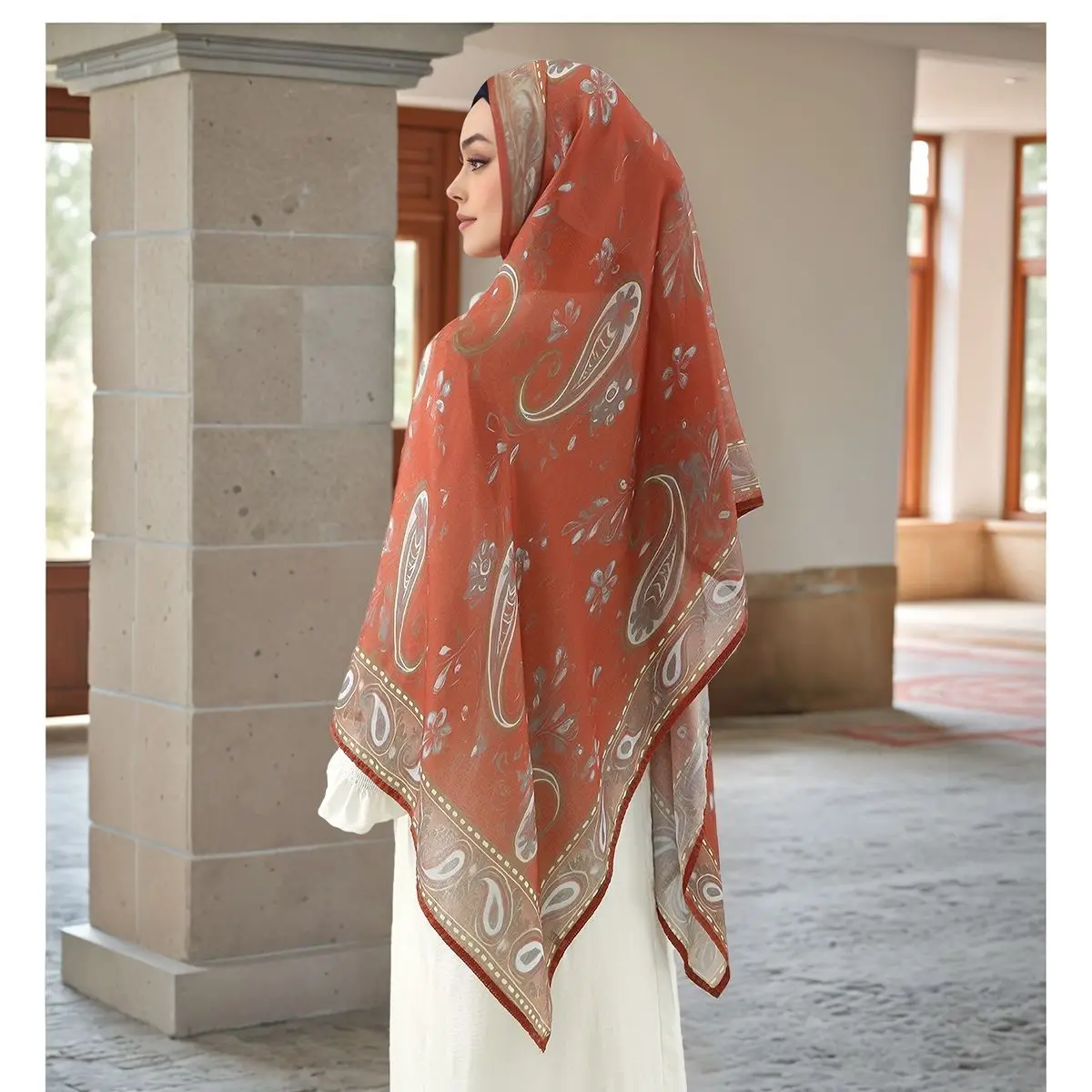 New Hot Sale Paisley Print Rayon Wide Border Versatile Long Scarf for Women, Fashion High Quality Decorative Shawl Turban Cross