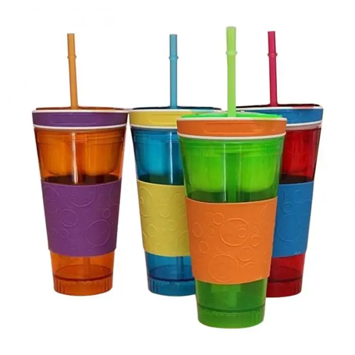 Travel Snack Water Bottle Drink In One Container Lid Straw Kids Snack Bottle Separated Ine with A Straw Dropshipping