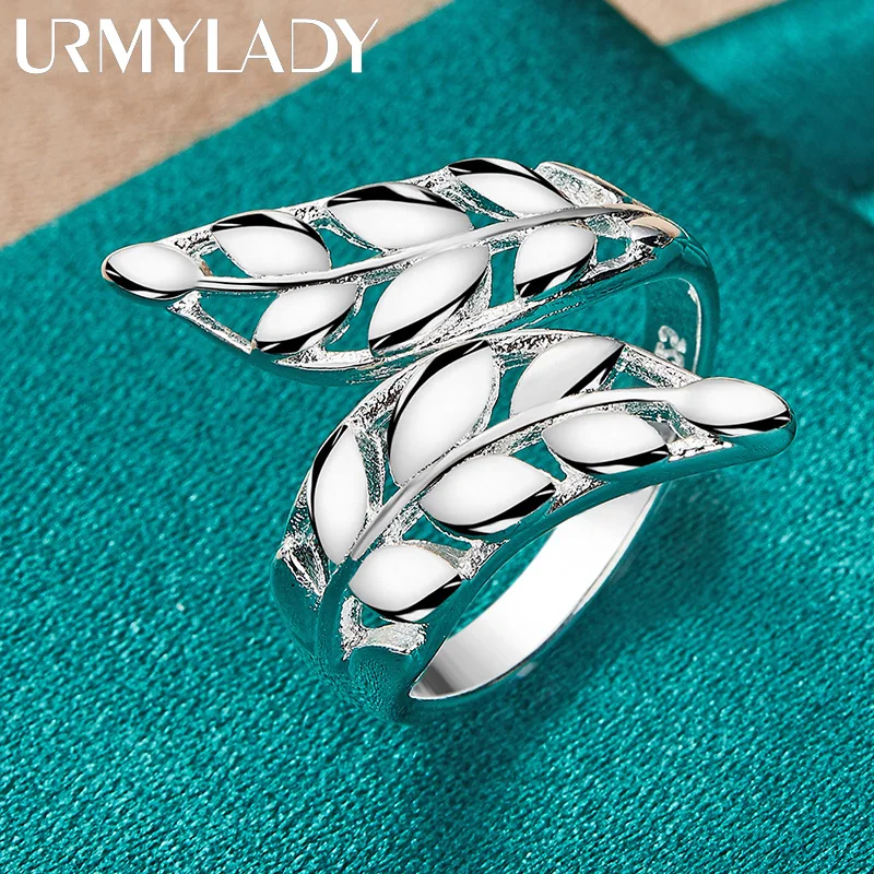URMYLADY Anello aperto con foglia in argento sterling 925 per gioielli con ciondoli alla moda per fidanzamento e matrimonio da donna