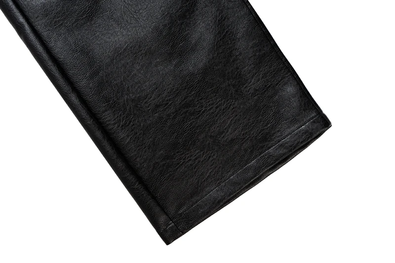 Schwarze PU-Leder Zimmermannshose mit Nieten, Doppelknie-Arbeitshose für Herren, Streetwear Hip-Hop Baggy Weite Cargo-Hose – Detail 8