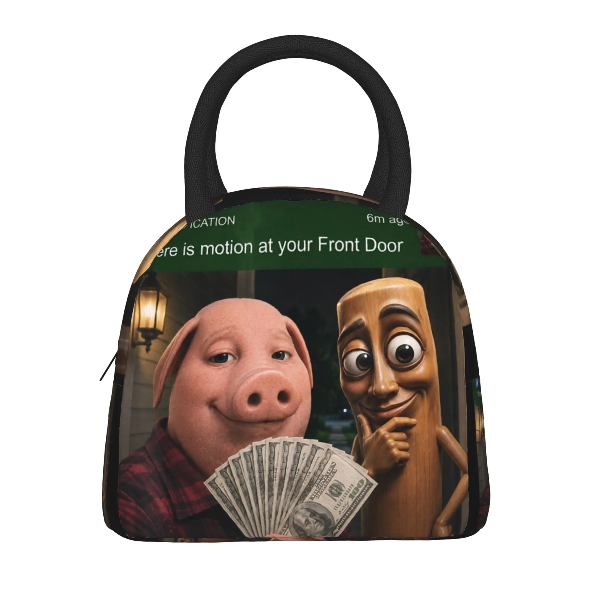 Tung Tung Tung Sahur John Pork Motion at Your Front Door Lunch Bag  Portable Zipper Lunch Box Child Picnic Custom Cooler Bag