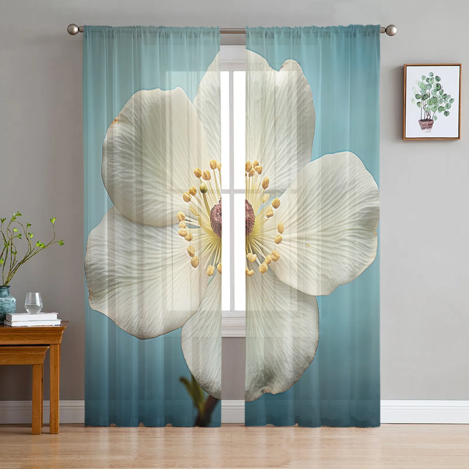 Realistic Flowers And Leaves Sheer Curtains For Living Room Window Long Tulle Curtain Bedroom Kitchen Decoration Voile Drapes