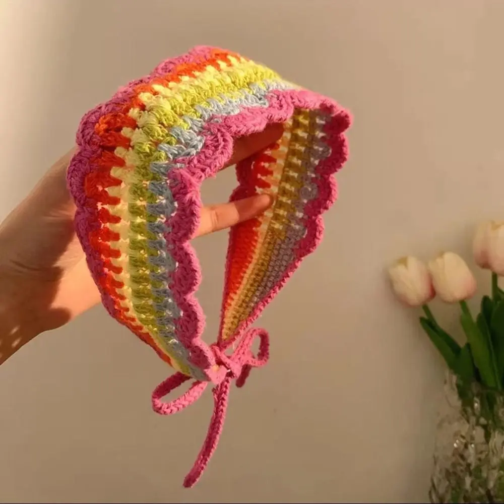 

Fashion Hollow Turban Retro Knitting Headband Rainbow Hair Accessories Bandanas