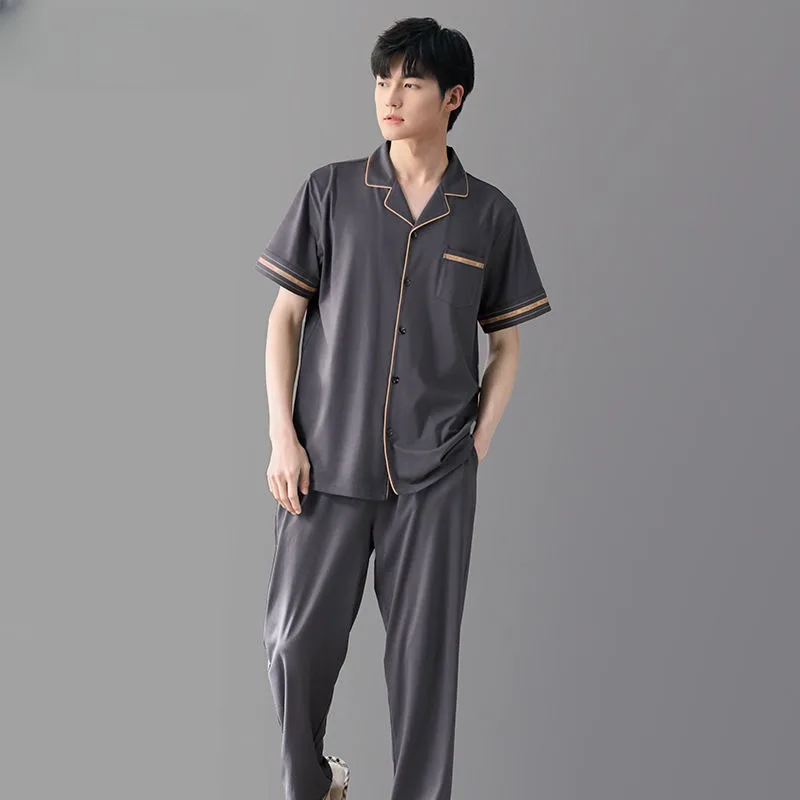 Spring and Summer Pure Cotton Short-sleeved Trousers New Style Loungewear Extra Large Can Be Worn Outside Gentleman Pajamas