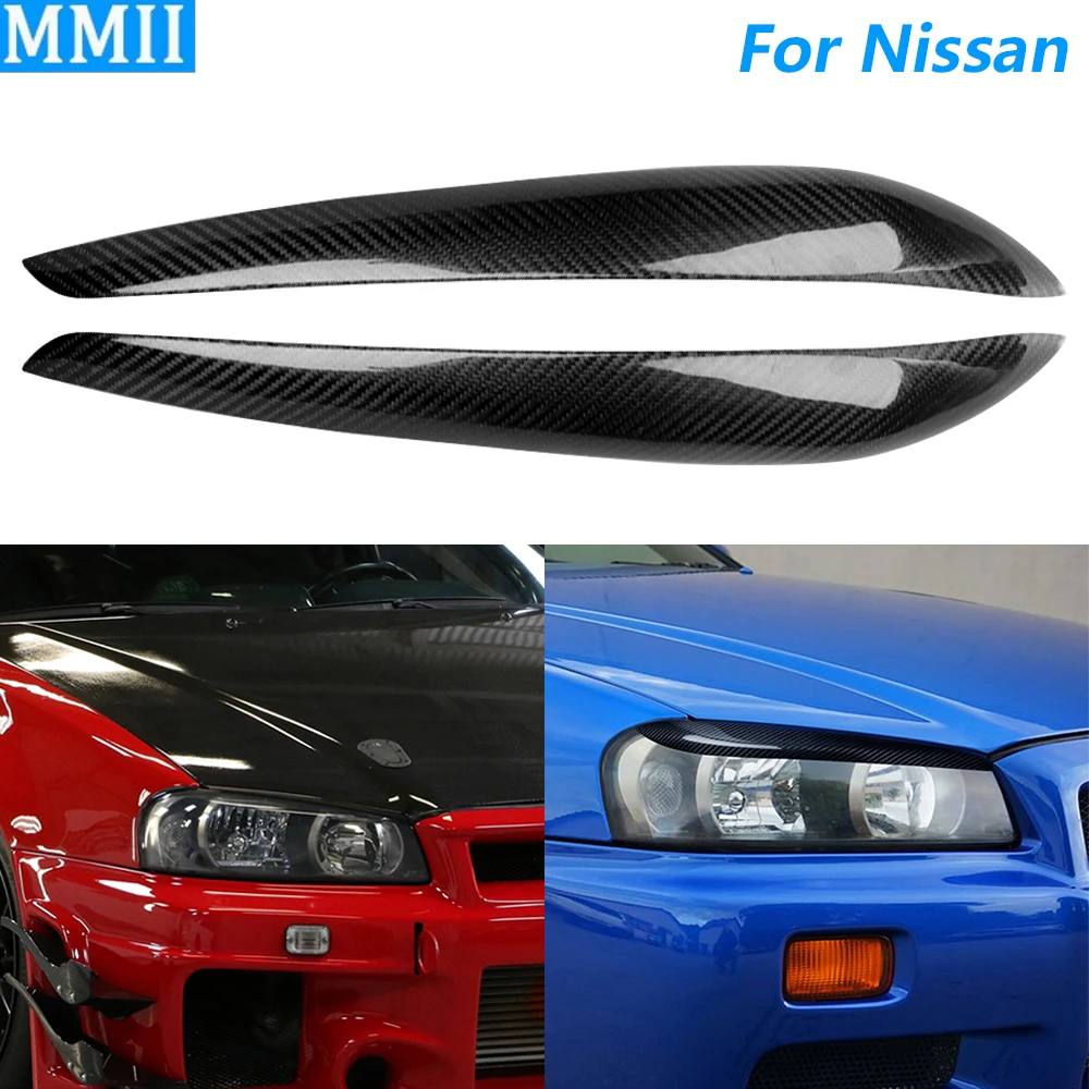 

Для Nissan GT-R GTR R34 Skyline 1999-2002 настоящая сухая передняя фара из углеродного волокна, крышка для век, отделка панели, автомобильные аксессуары
