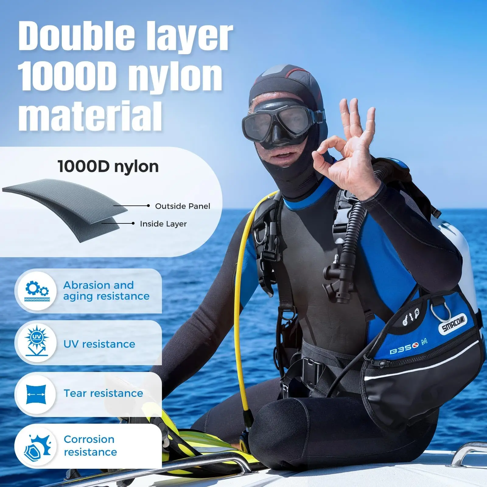 SMACO Scuba Diving BCD Buoyancy Control Device Jacket Style Dive Vest Integrated Weight Pockets Professional Diving Equipment