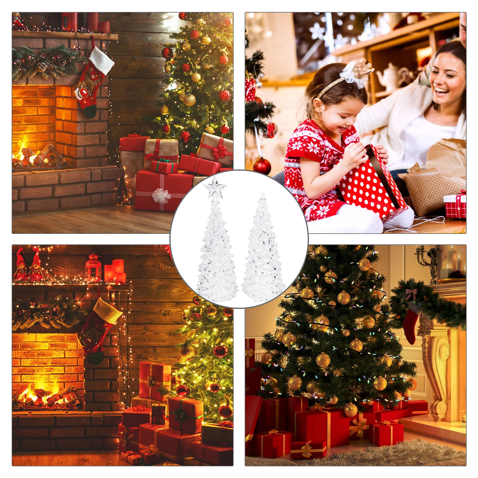 2 Pcs Crystal Christmas Tree Xmas Decor Desktop Night Light Decorate Exquisite Compact Acrylic Adornment