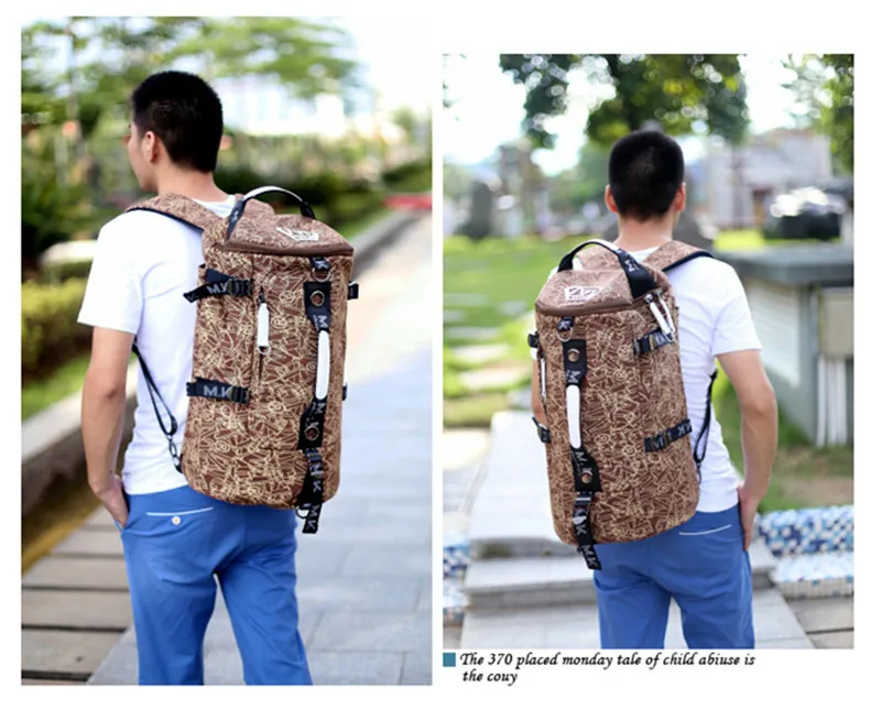 Korean Printing Backpack Mens Multiple Back Method Casual Canvas  Capacity Bucket Bags Travel