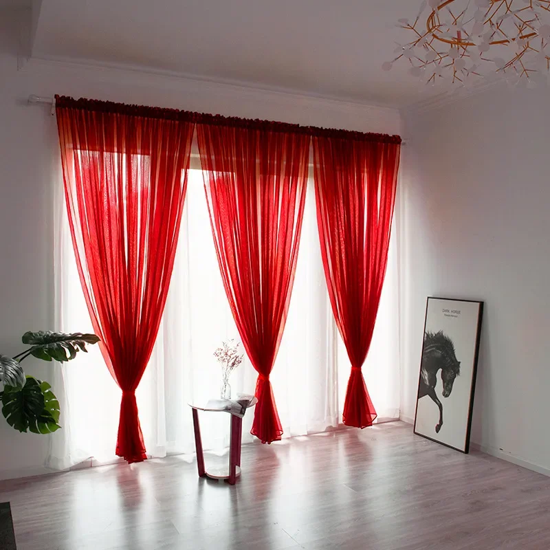 

1pcs 100% Polyester Solid Sheer Voile Curtains French Door Multi-Color Window Tulle Drapery Living Room Balcony Decoration