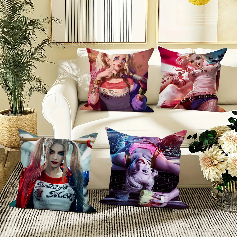 H-Harley Q-Quinn Pillow Case Fashion Square Pillowcase Bedroom Sofa Room Ins Decoration Leisure Cushion Cover 40x40