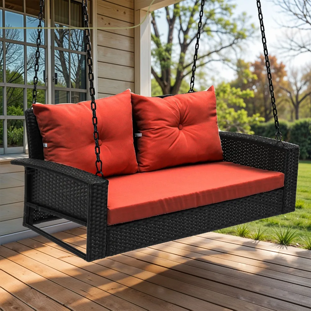 

2 Person Hanging Chair Rattan Wicker Patio Swing Indoor Outdoor Waterproof