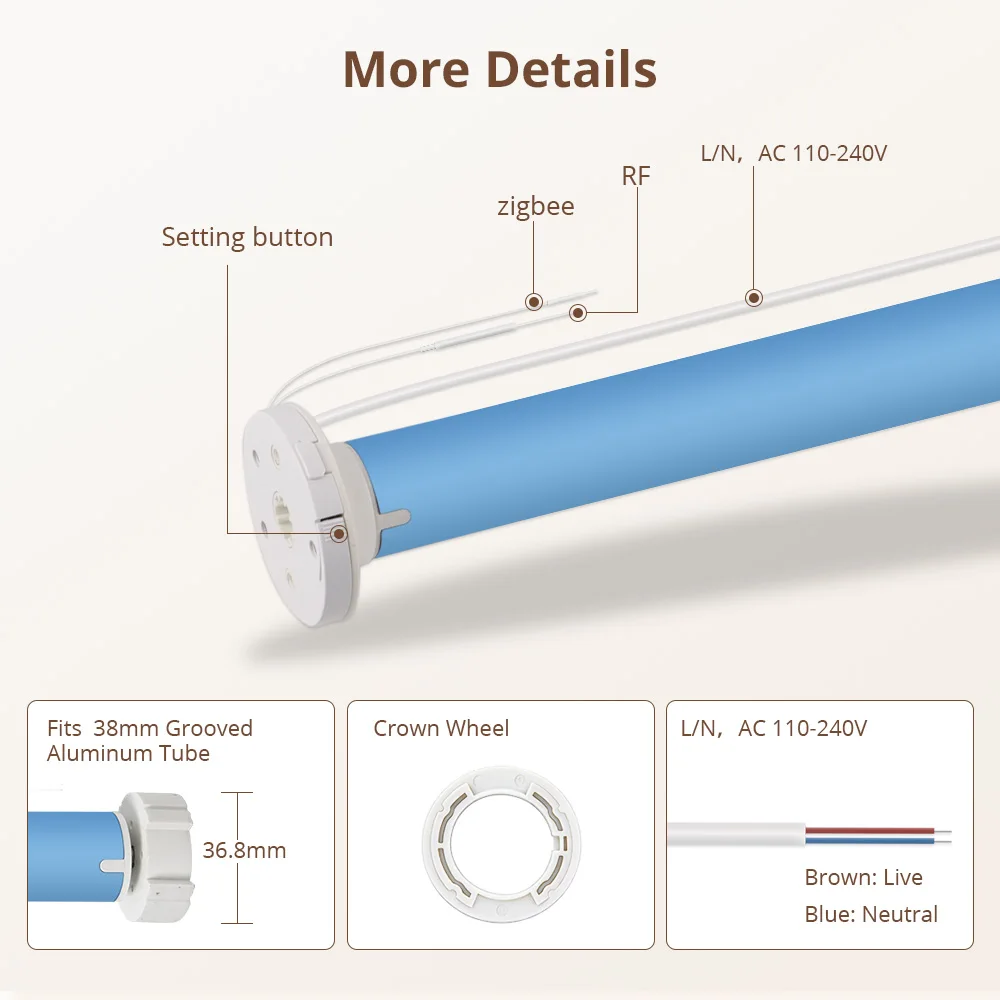 

Мотор для умных рулонных штор Zemismart 2N Zigbee для трубки 38 мм, совместим с приложением Tuya, голосовым управлением Alexa и Google Home