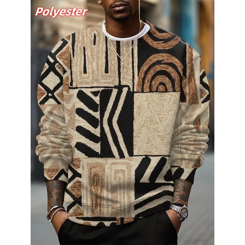 

3D Printed Retro Colorful Geometry Hoodie For Men Eye Grid Pattern Sweatshirt Long Sleeves Pullovers Casual Round Neck Hoodies