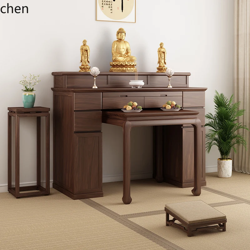 ZML Buddhist Altar New Chinese Style Standing Cabinet Guanyin God of Wealth Bodhisattva Offering Table Altar Cabinet