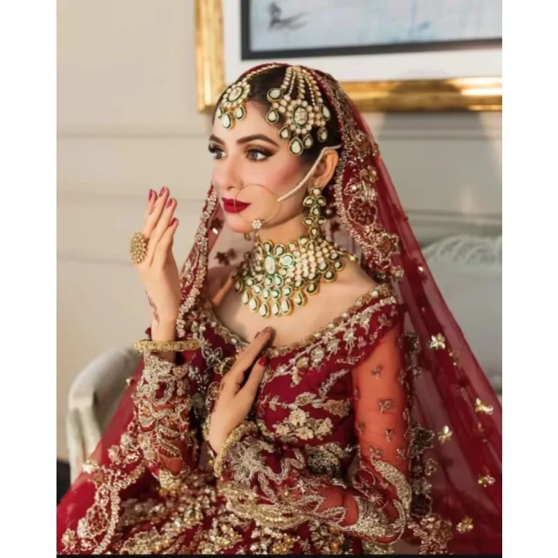 TrendsbyCp Premium Bamber Chiffon Lehenga Choli With Gold Zardozi Embroidery Floor-Length Traditional Wedding Dress Bridal Dress