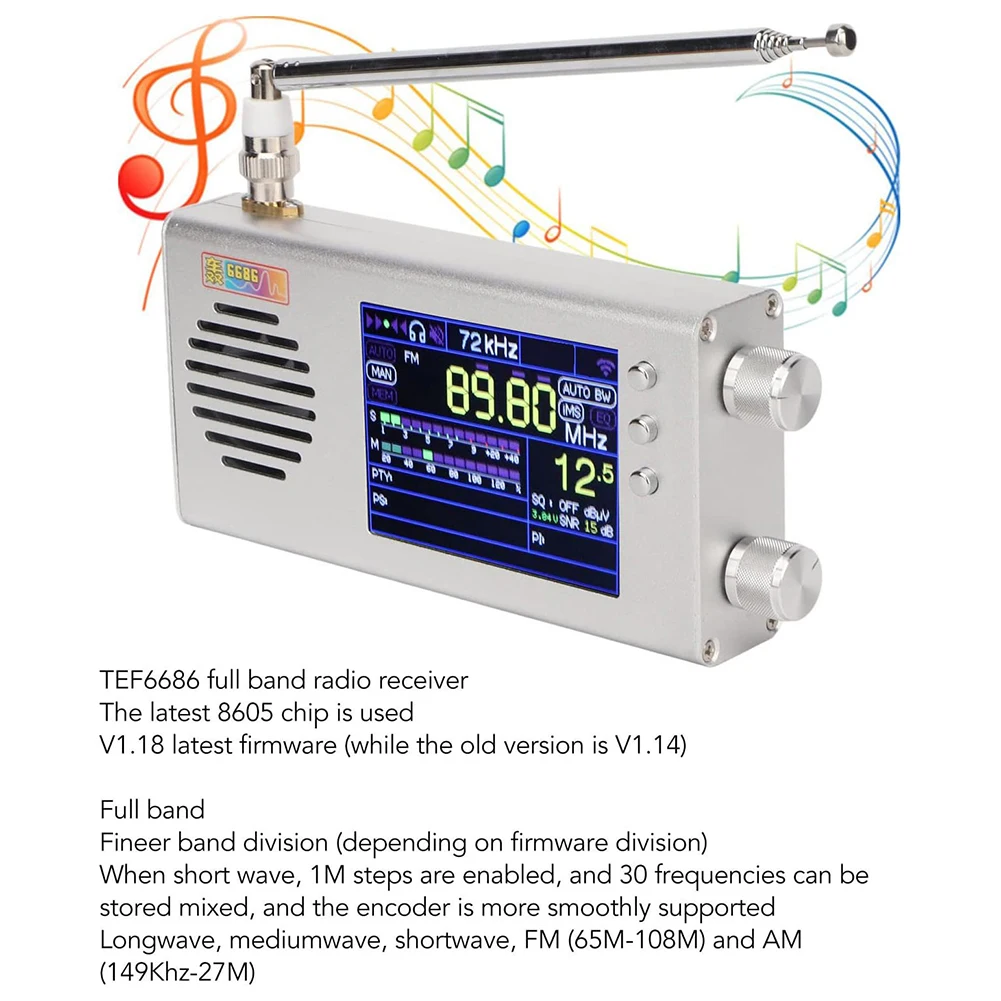 TEF6686 Plus Full Band Radio Receiver Portable Digital AM FM Stereo Radio With 3.2 Inch LCD Screen 7000mAh Battery Dual Speaker