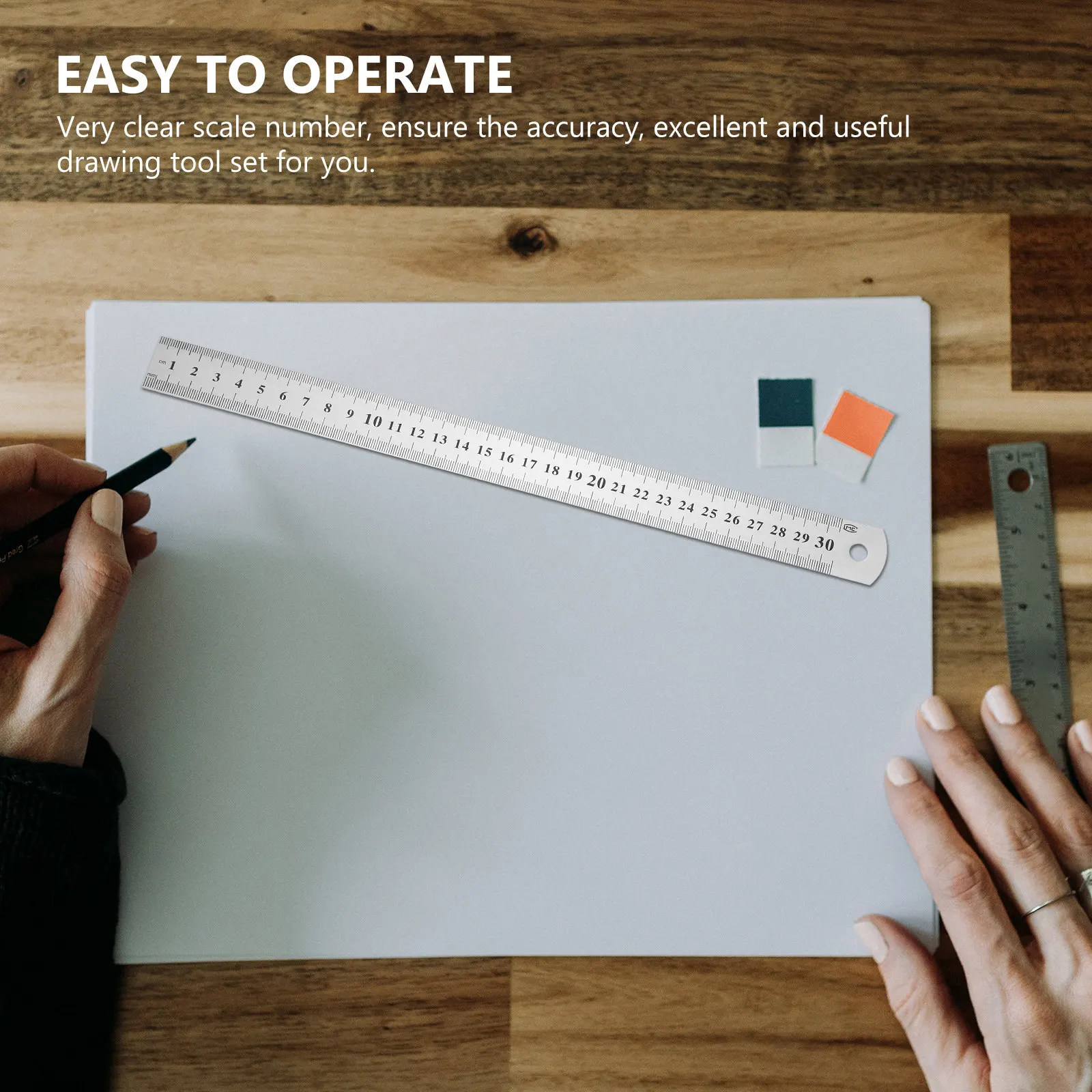 3Pcs Metal Ruler Set High Visibility Steel Straight Ruler Double Sided for Drawing Geometry Measuring Portable School Office Use