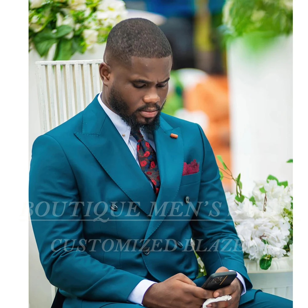 

Customzied Male Clothing Chic Double Breasted Peak Lapel Full Sets Elegant Party Groomsmen 2 Piece Jacket Pants Men's Suits