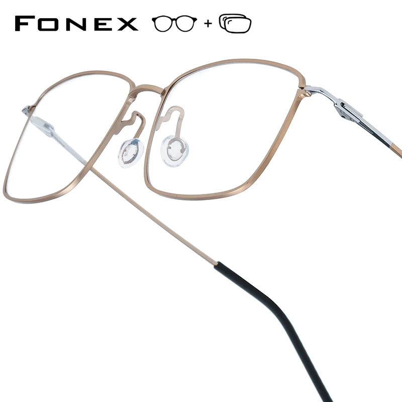 FONEX Progressive Prescription Glasses Anti Blue Myopia Optical Lens Eyewear Men Round Eyeglasses Women Titanium Frame 85913