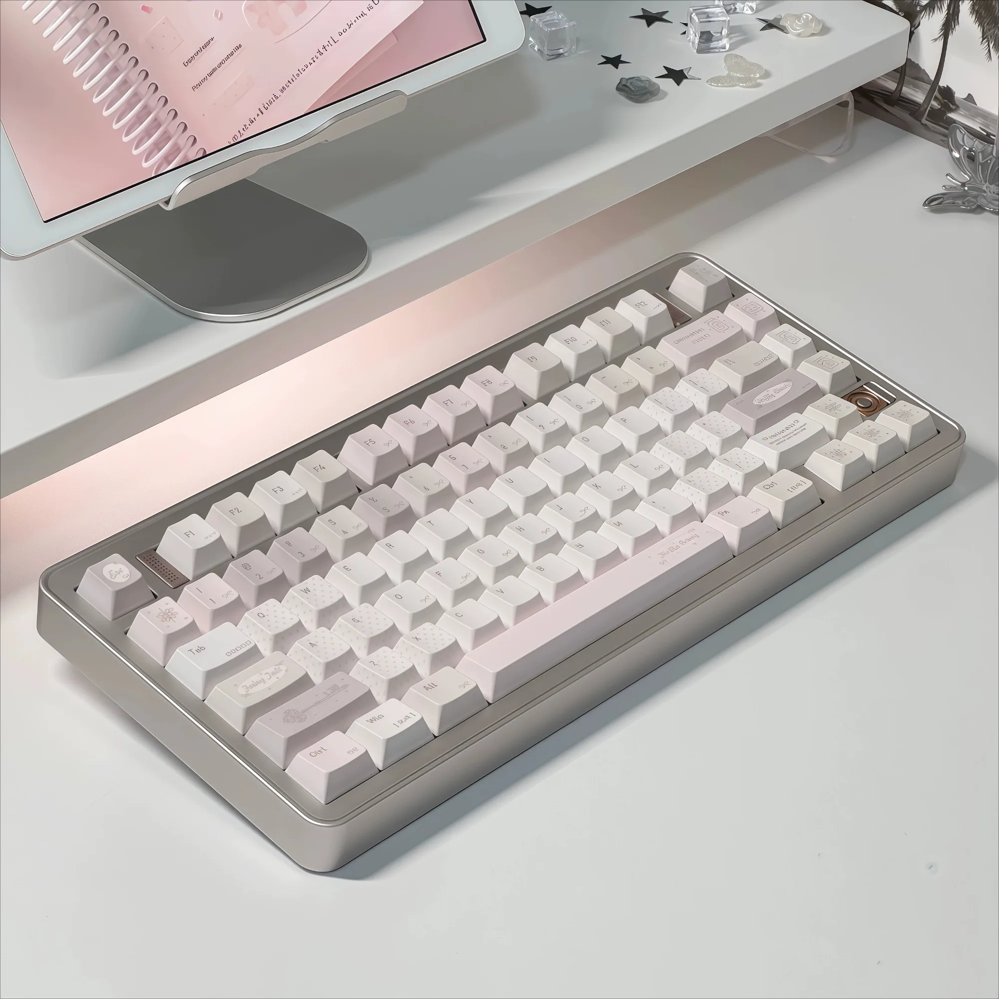 Cute Girl Pink Keycaps for ISO Alice Layout MX Switch Mechanical Keyboards 144 Key Cherry Profile PBT Sublimation Custom Keycaps