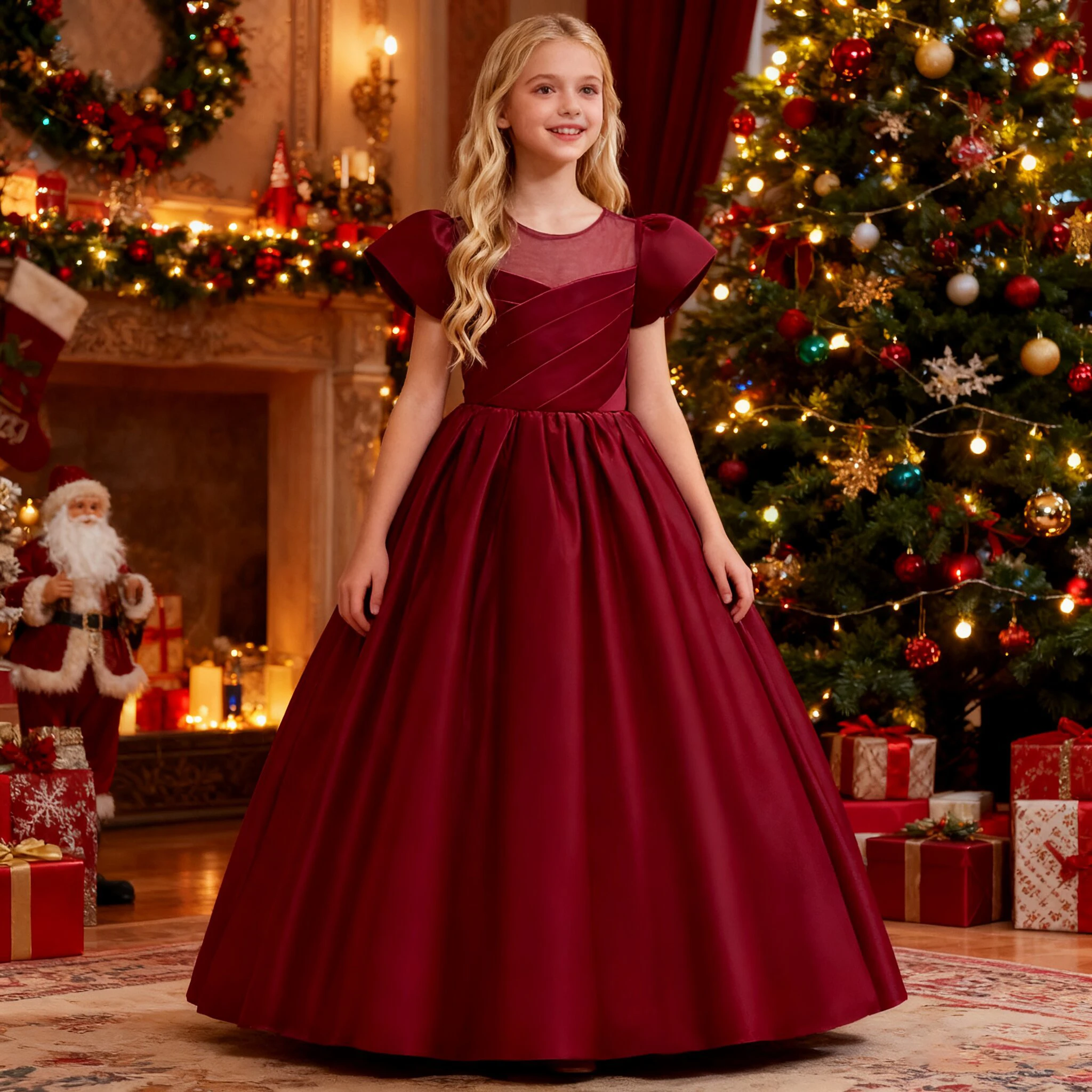 

Elegant Bridesmaids Party Girl Dresses Cerenony Baptism Wedding Princess Prom Dress for Girls Pink First Communion Birthday Gown