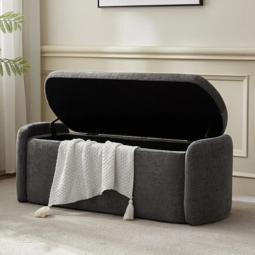 Storage Bench Upholstered Storage Ottoman Bench with Hinge Grey