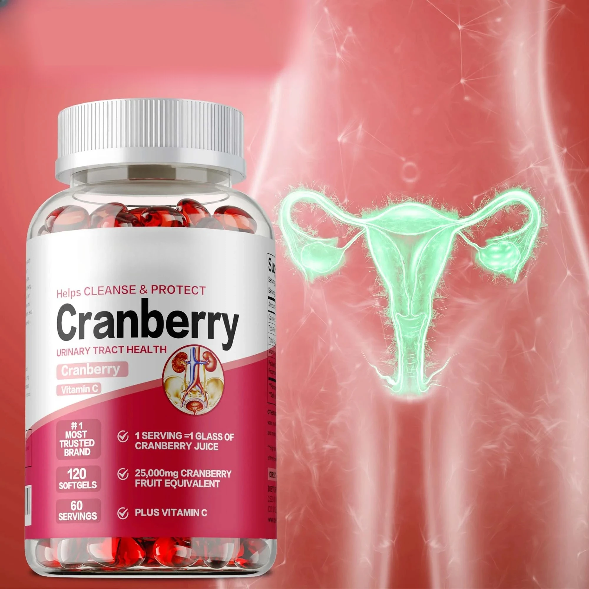 Organic Cranberry Capsules - Kidney Cleanse, Supports Urinary Tract & Bladder Health, Boosts Immune System, Promotes Metabolism