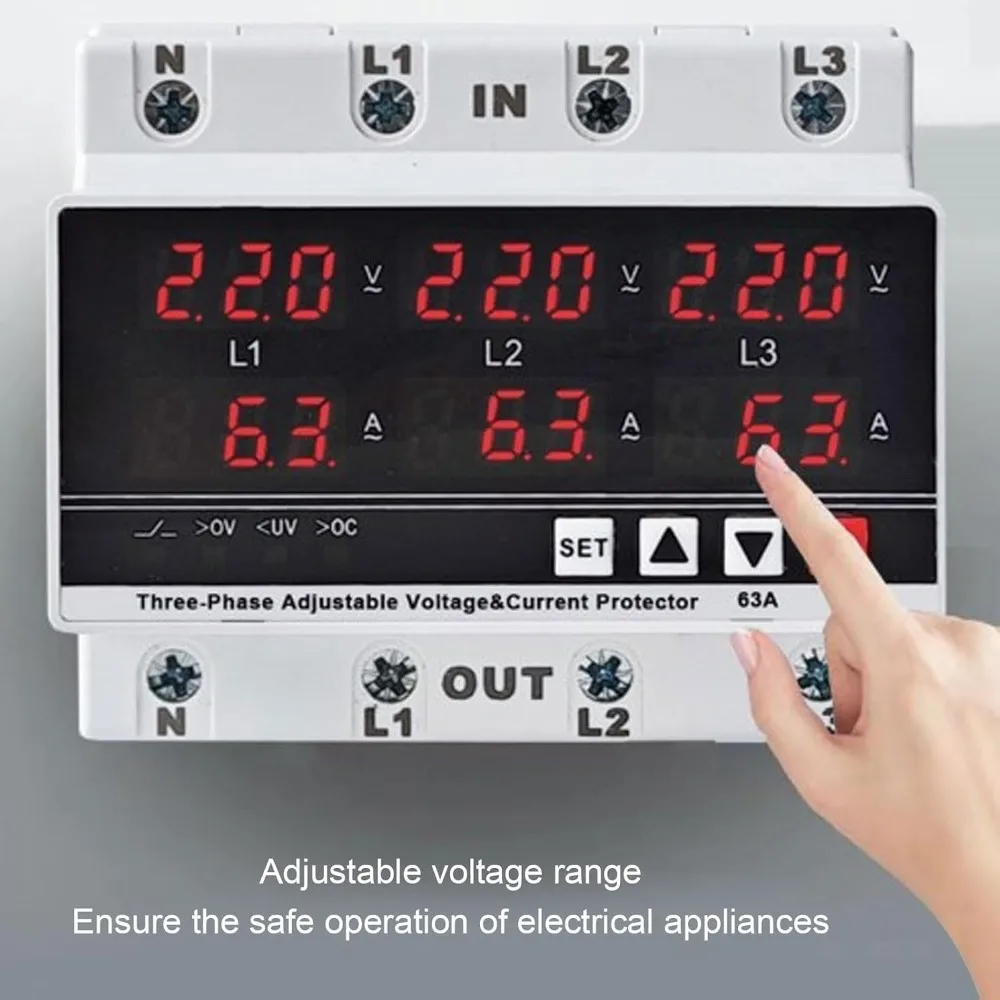 PC Under Voltage Protector Adjustable Setting 63A Rating Voltage Monitoring Relay 3P4W Configuration AC120V-300V 3 Phase Relay