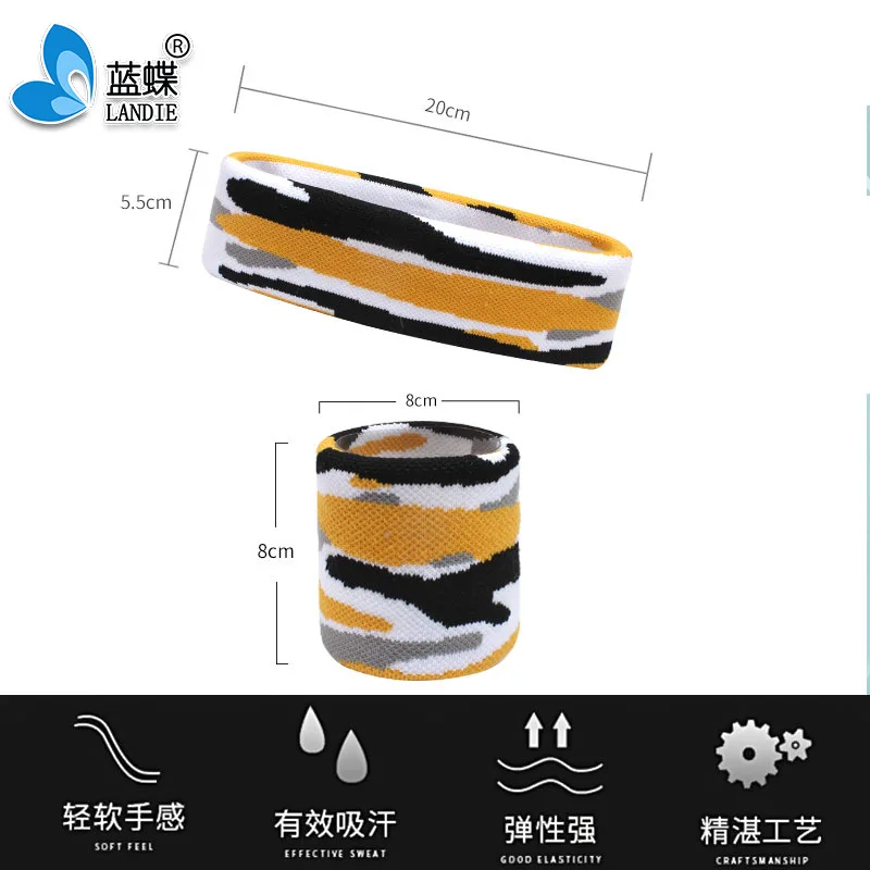 3pcs/set Mens Headband Sports Sweatband Camouflage Print Stretch Elastic Wrist Support Wristband Fitness Running Tennis Headwrap