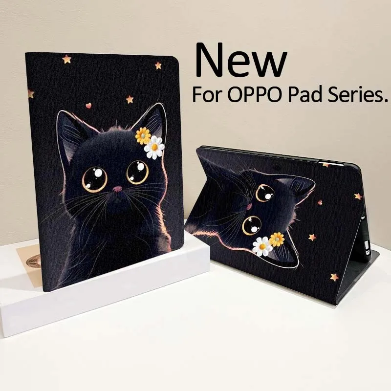 

Creative Cute Black Cat Pattern For Oppo Pad X SE 4 3 11 13.2 11.61 11.4 10.36 Pro 2 Air2 2025 Silk Pattern Soft Tablet Case