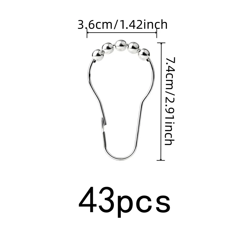 43 pcs Ball Gourd Shower Hooks with Smooth Roller, Anti-Fall Bedroom Curtain & Bathroom Shower, Easy Slide No Jam