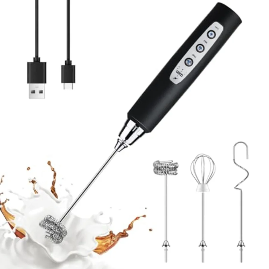 

Handheld Milk Wand for Coffee Rechargeable Electric Whisk 3 Heads 3 Speeds Drink Mixer Coffee For Latte Cappuccino Hot Chocolat