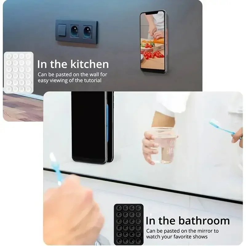 Tappetino porta telefono con ventosa in silicone Supporto da parete con ventosa multifunzionale Adesivo posteriore con supporto per custodia su un solo lato quadrato antiscivolo