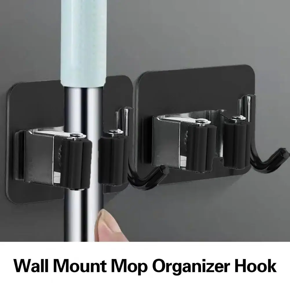 Mop Holder Punch Free Strong Bearing Easy Installation Stainless Steel Wall Mount Organizer Hook Kitchen Bathroom Accessories