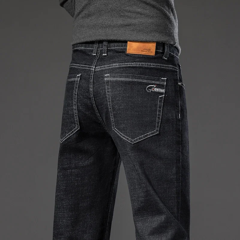2025 Spring Autumn Men's Straight Jeans Denim Pants Classic Style Business Stretch Casual Trousers Large Size 40 42 44 46