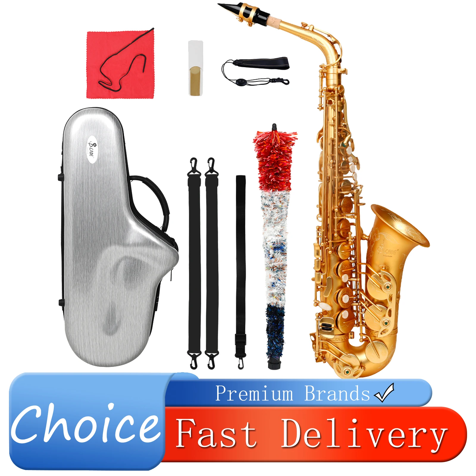 SLADE Alto Saxophone Eb Brass Matte Gold Premium Patterned Alto Saxophone For Professional Woodwind Instrument With Accessories