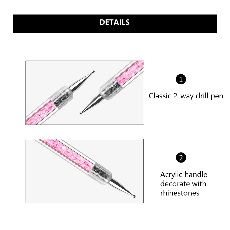 5Pcs Double-ended Nail Dotting Pen with Sparkling Rhinestones Handle, Dotting, Gems Picker Tool