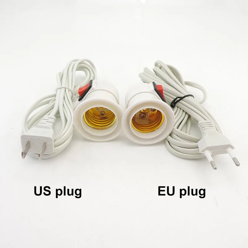 2.5m AC Power Cord Cable E27 LED Lamp bulb Bases EU US Socket wall hanging Holder switch wire extension for Pendant Hanglamp