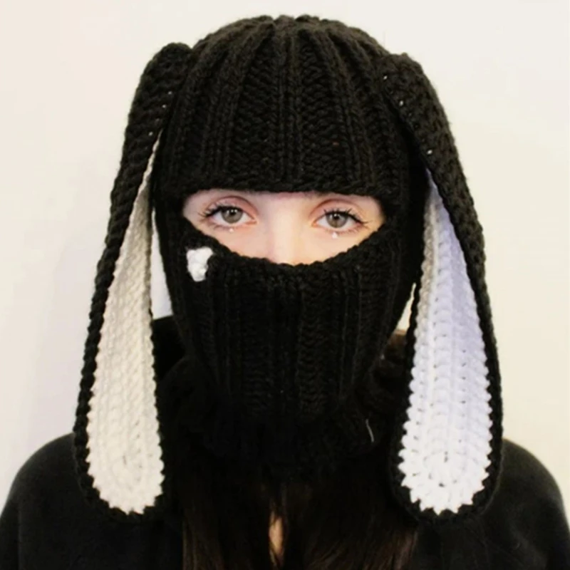 Rabbit Balaclava Skullies Beanie Rabbit Ear Hat Long Ear Hat Crochet Knitted Hat 964A