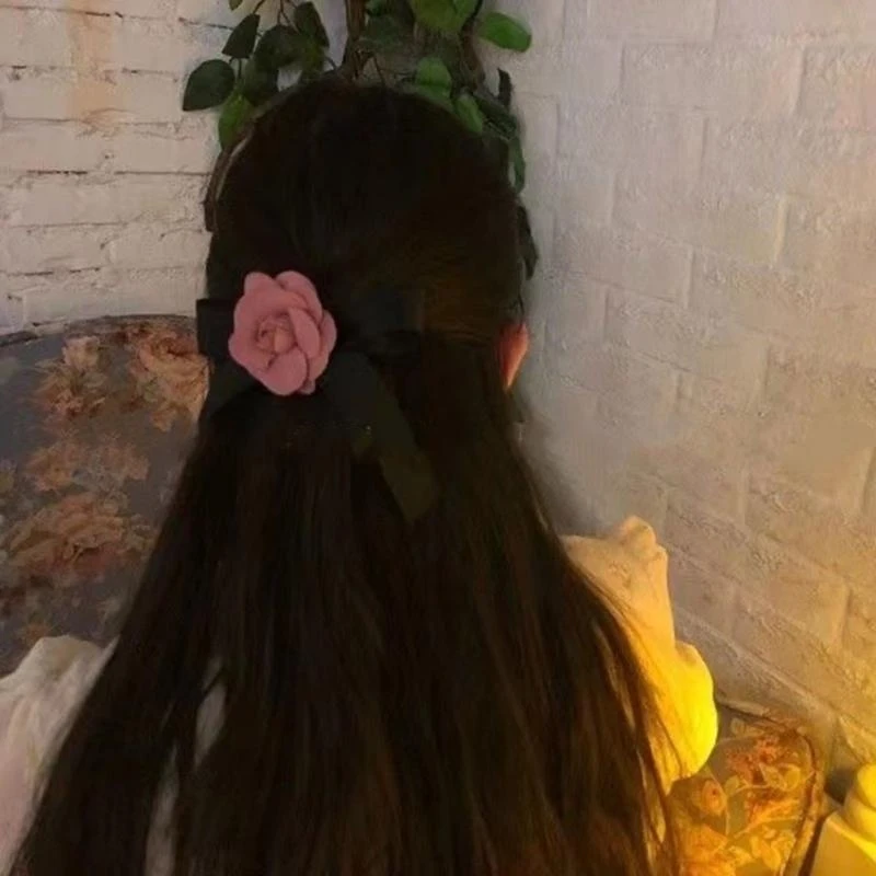 

Delicated Hairpin Camellia with Bow Detail Hair Clip Girl Perfect Hair Accessory 15UB