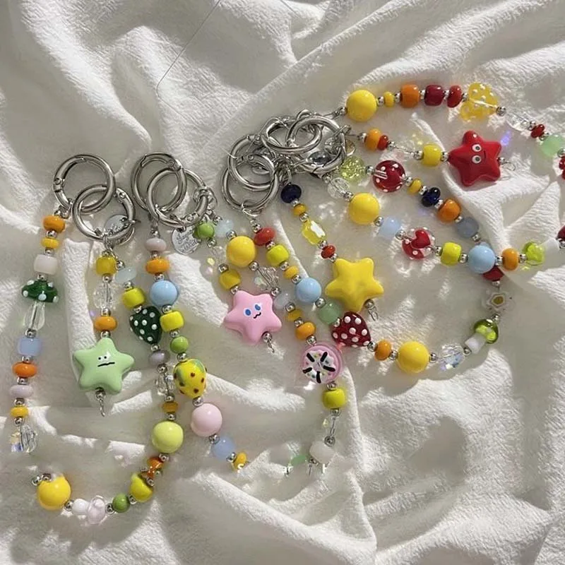 

Красочный браслет со звездами ins Happy Smile, модные подвески из бисера «сделай сам», для iphone airpods, ремешок для телефона, браслет из веревки с защитой от потери