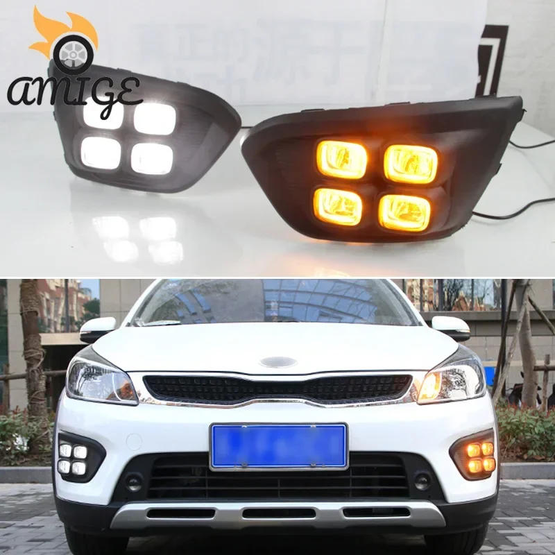 

Светодиодный дневной свет для Kia Rio X-line 2017 2018 2019, указатель поворота DRL, автомобильные светодиодные дневные ходовые огни, автоаксессуар
