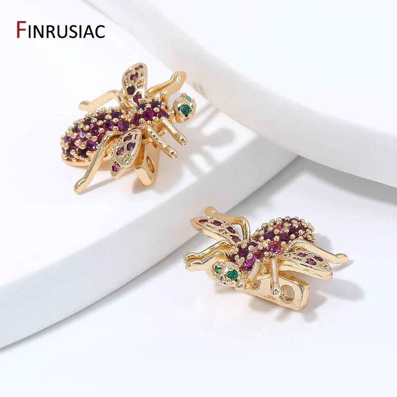18K Gold Plated Bee Spacer Beads for Jewelry,Purple Zircon Insect Separators Beads for 3-Strand Pearl Bracelet DIY Accessories