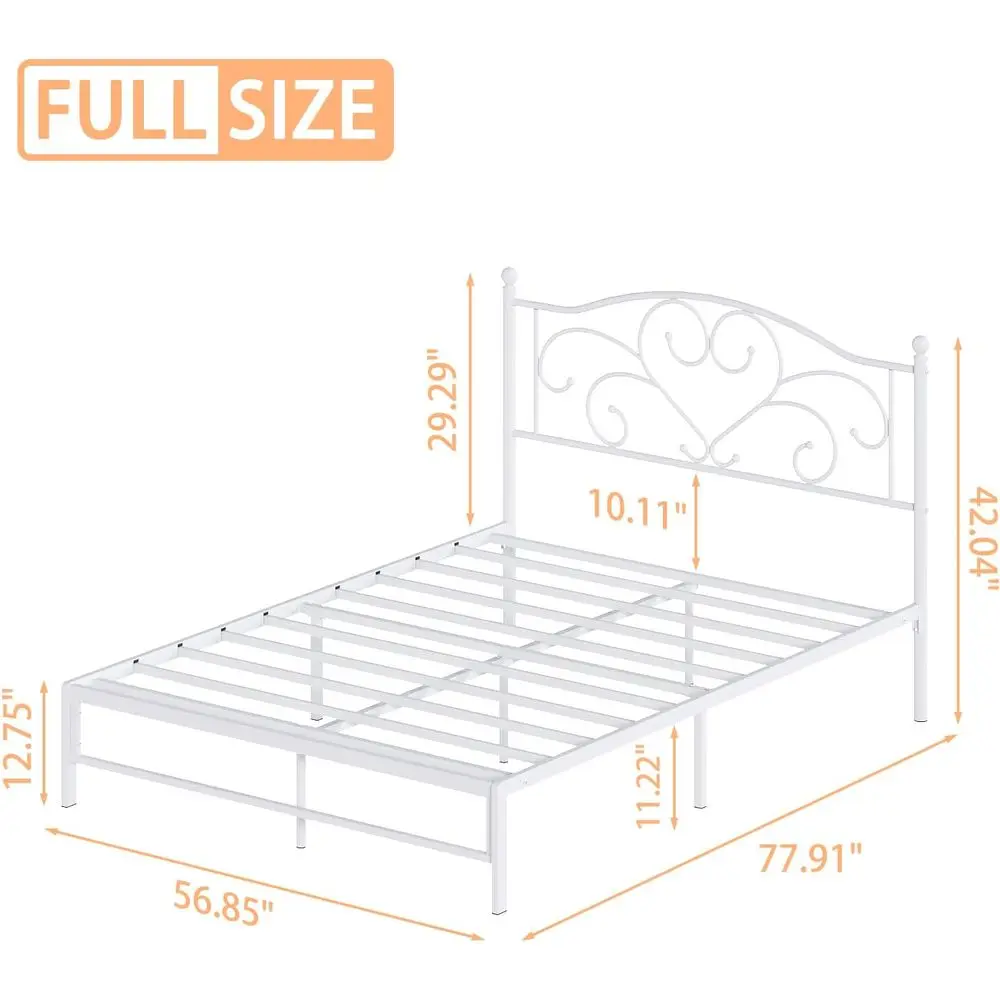 Full Bed Frame with Headboard Metal, Full Size, 11.2 Storage, No Box Spring, Easy Assembly, White