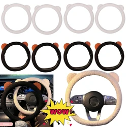 Universal Winter Warm Soft Plush Cartoon Bear Ear Car Interior Car Steering Wheel Cover Handble Cover Car Interior Accessories