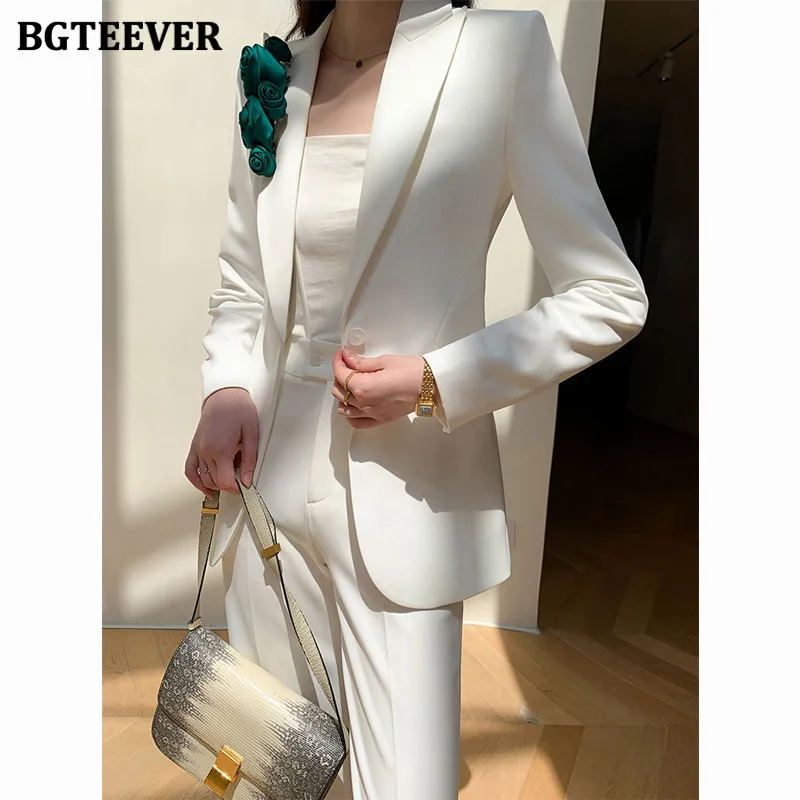 BGTEEVER Chic Casual sciolto donna 2 pezzi Blazer Set singolo bottone giacche e pantaloni tuta primavera moda donna pantaloni abiti