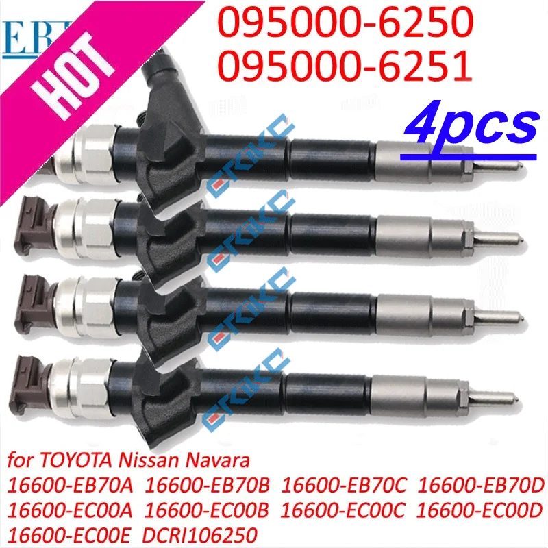 4PC 095000-6250 Common Rail Injector 095000-6251 Diesel Inyectores for TOYOTA Nissan Navara 16600-EB70A DCRI106250 16600-EB70B