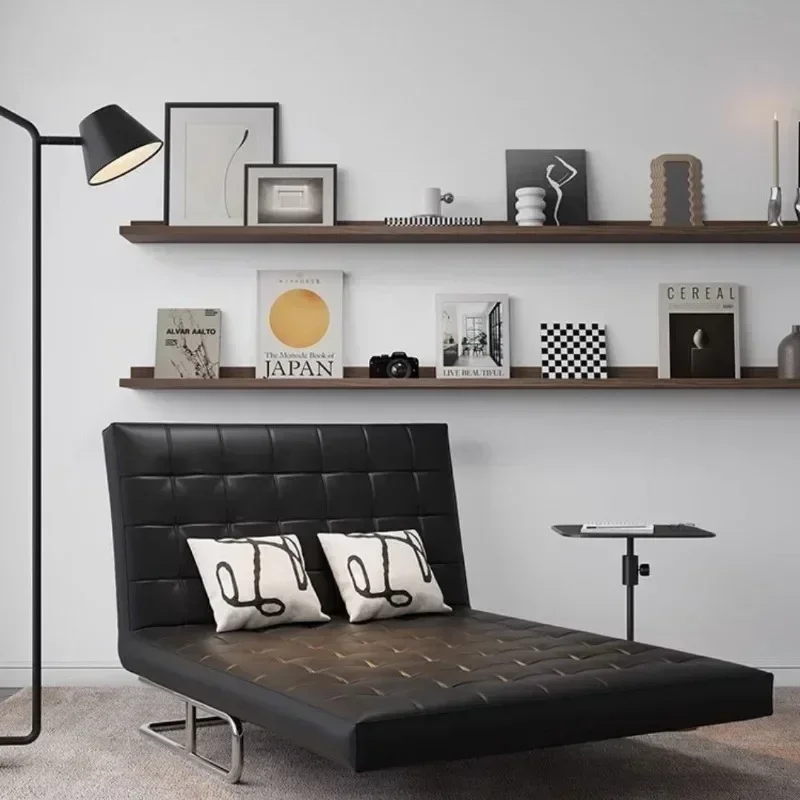 

Single Recliner Sofa Bed Cream Style Folding Chair for Balcony Convertible Retro Sitting and Sleeping Leisure Furniture