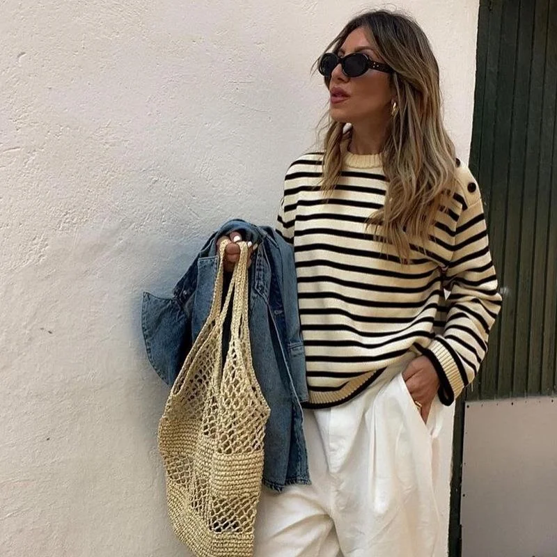 

Women's Casual Striped Sweater Regular Fit Knitwear Thin Winter Faion Basic Sle Online And Offline Ss Available