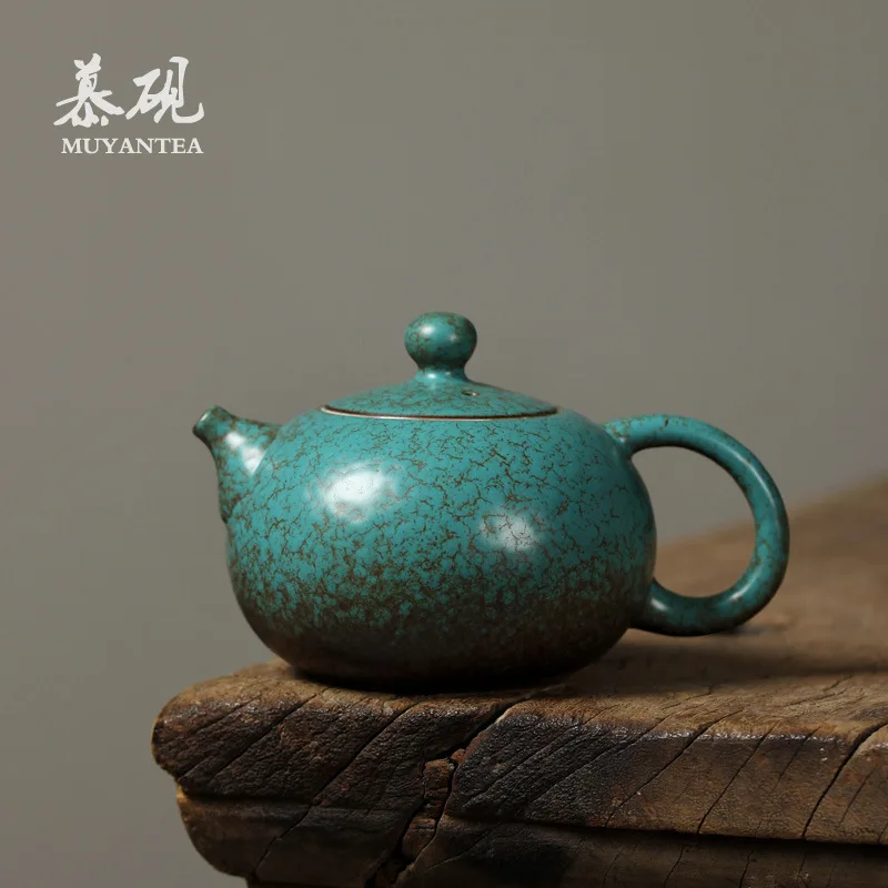Mutaociu Kongxi Shi Kiln-Turned Green Pine Series Ceramic Teapot, Simple Household Kung Fu Set, Single Pot For Brewing Tea